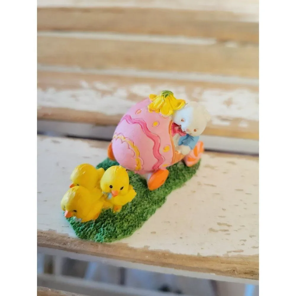 Enesco chicken Carriage bunny AS IS 1990‎ mini village spring decor